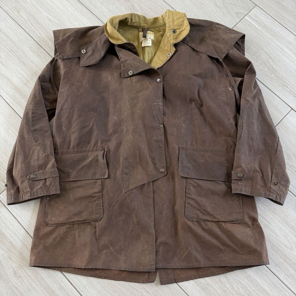 Old Vtg Brown Claybourn Oil Skin Cotton Horse Riding Coat Jacket 6 M Australia
